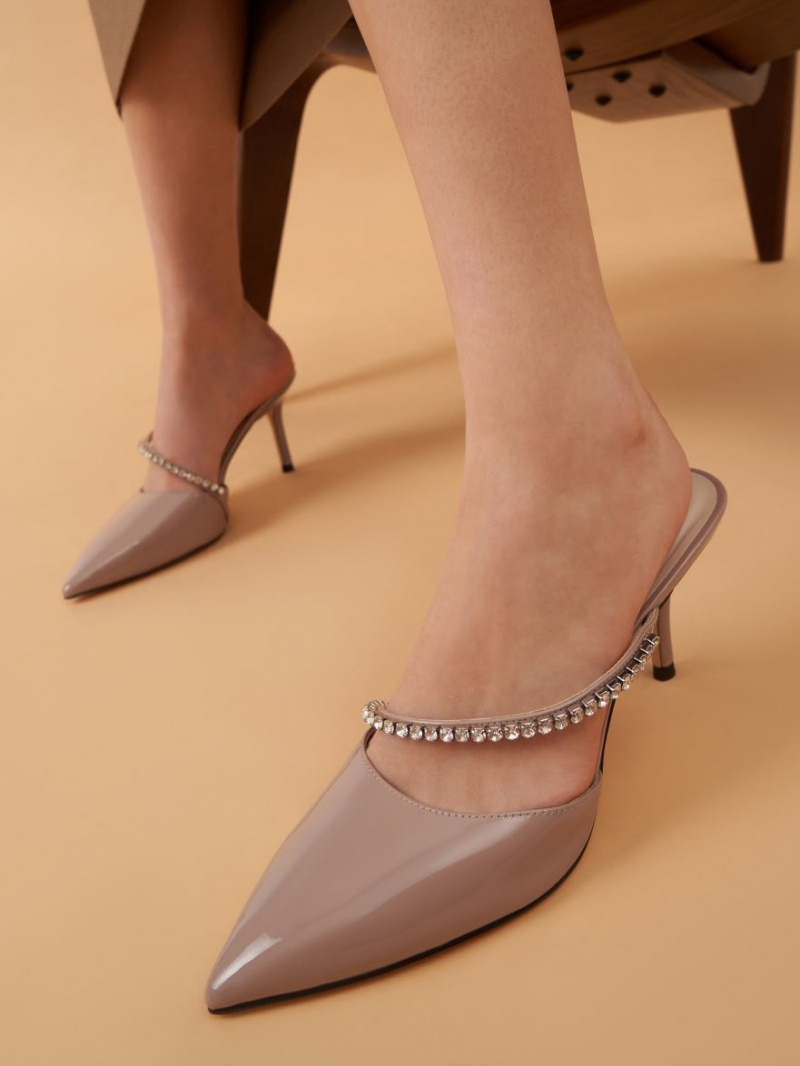 Charles And Keith Gem-Encrusted Patent Mules Purple | PHILIPPINES E579