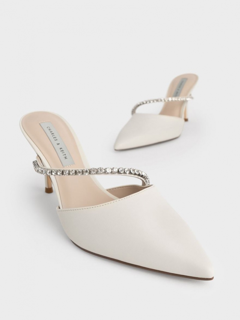 Charles And Keith Gem-Encrusted Stiletto Mules White | PHILIPPINES Y745