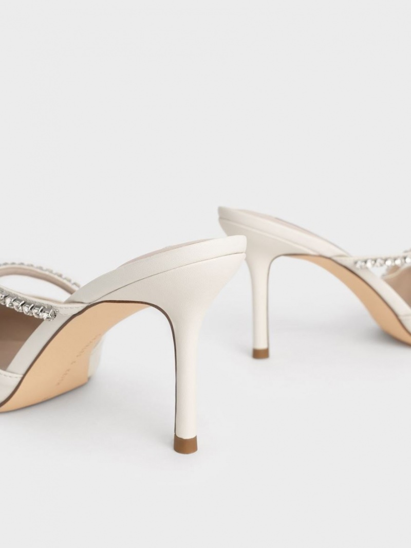 Charles And Keith Gem-Encrusted Stiletto Mules White | PHILIPPINES Y745