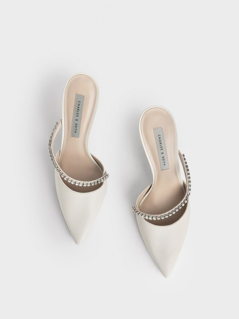 Charles And Keith Gem-Encrusted Stiletto Mules White | PHILIPPINES Y745