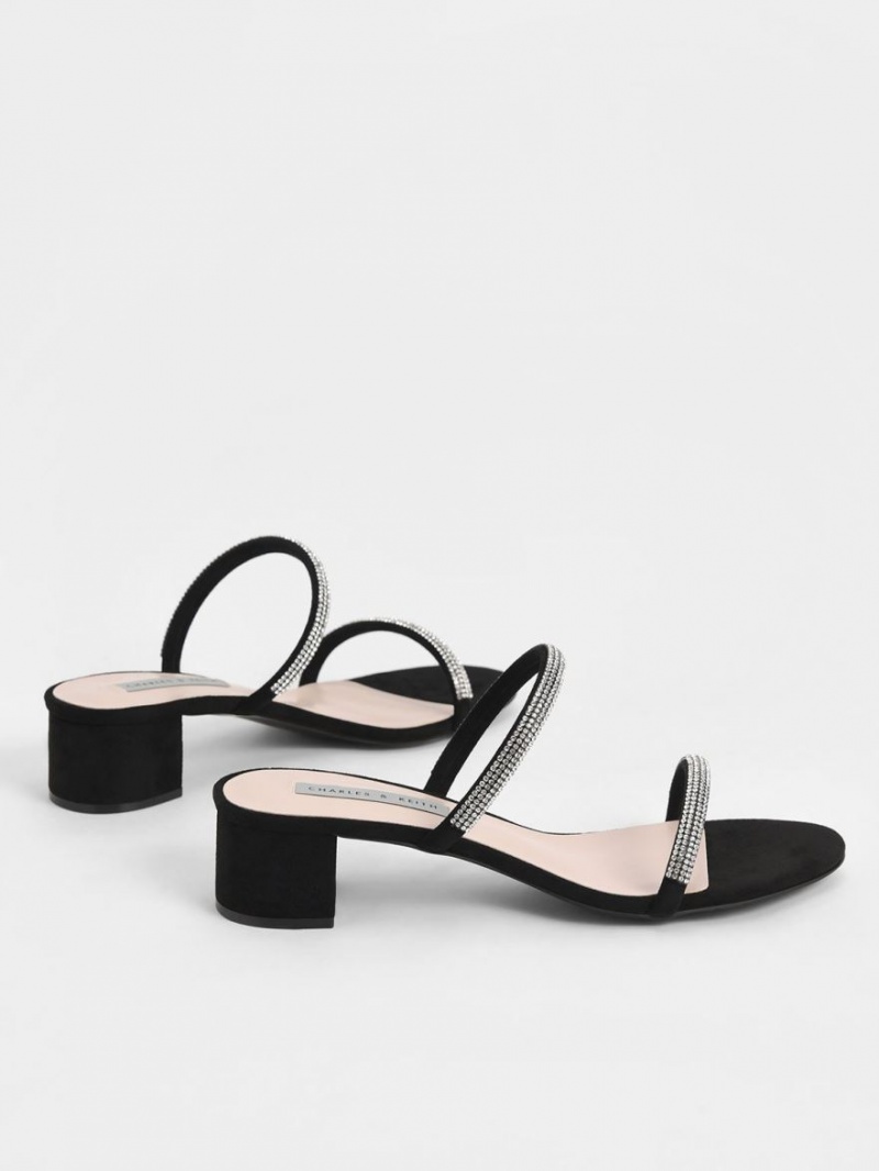 Charles And Keith Gem-Encrusted Strappy Heeled Mules Black | PHILIPPINES W625