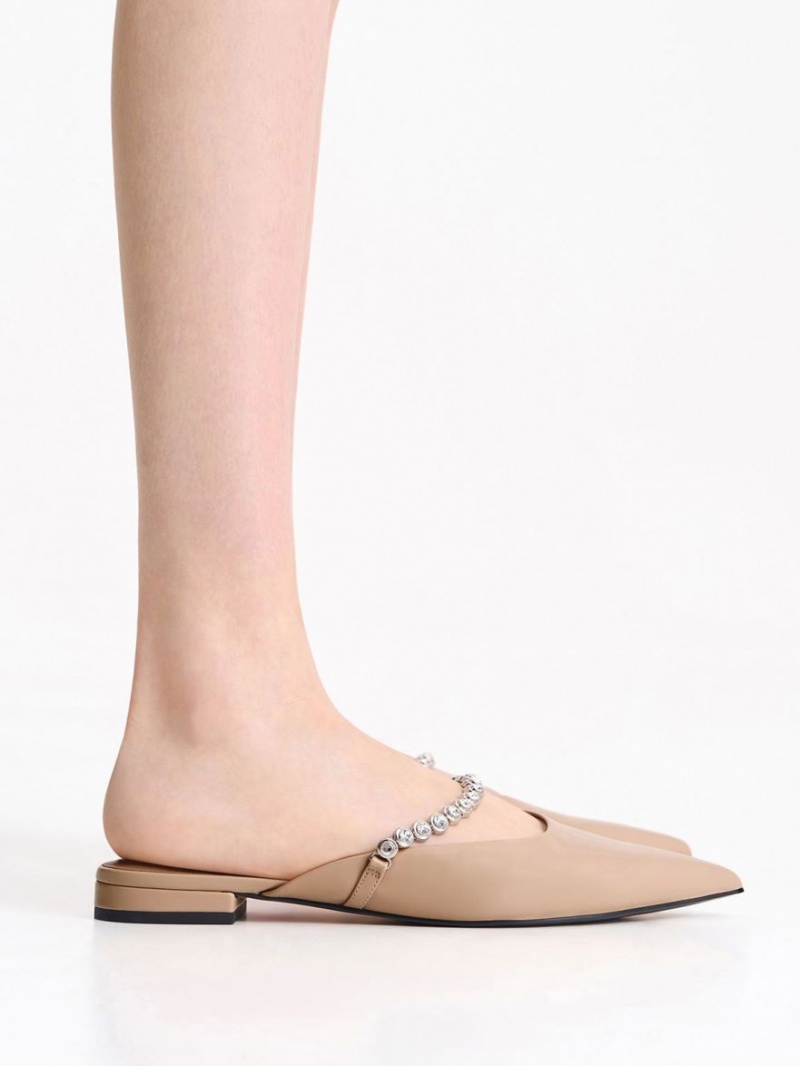 Charles And Keith Gem-Strap Flat Mules Beige | PHILIPPINES J389