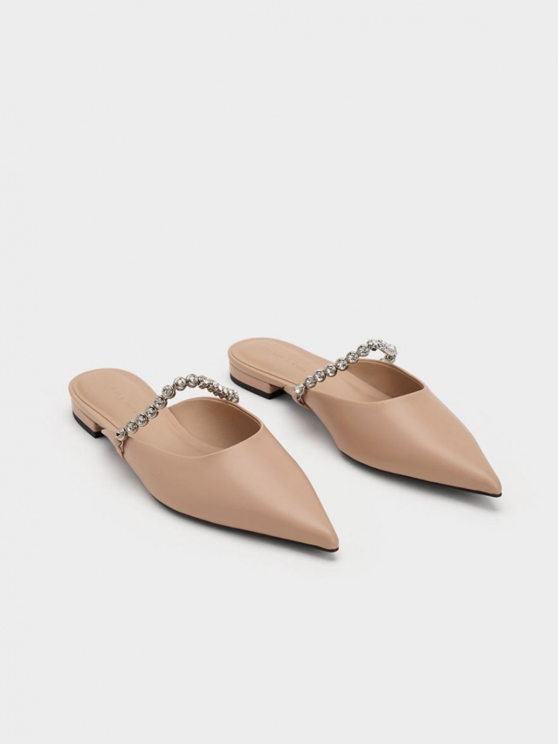 Charles And Keith Gem-Strap Flat Mules Beige | PHILIPPINES J389