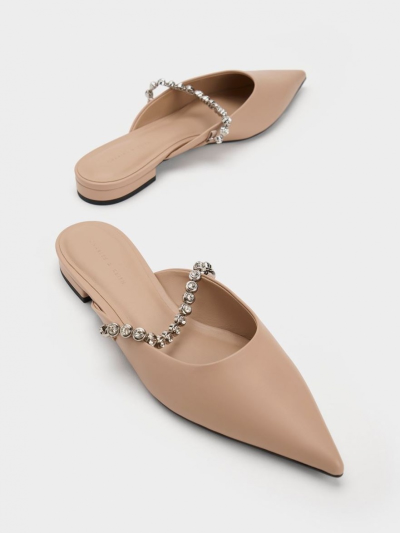 Charles And Keith Gem-Strap Flat Mules Beige | PHILIPPINES J389