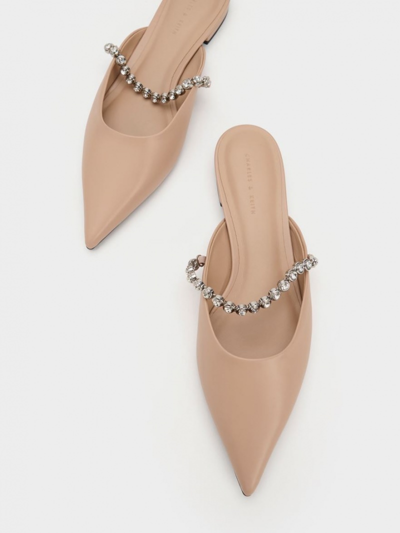 Charles And Keith Gem-Strap Flat Mules Beige | PHILIPPINES J389