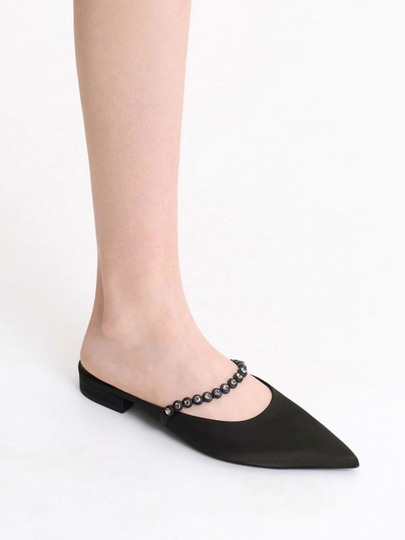 Charles And Keith Gem-Strap Flat Mules Black | PHILIPPINES D728