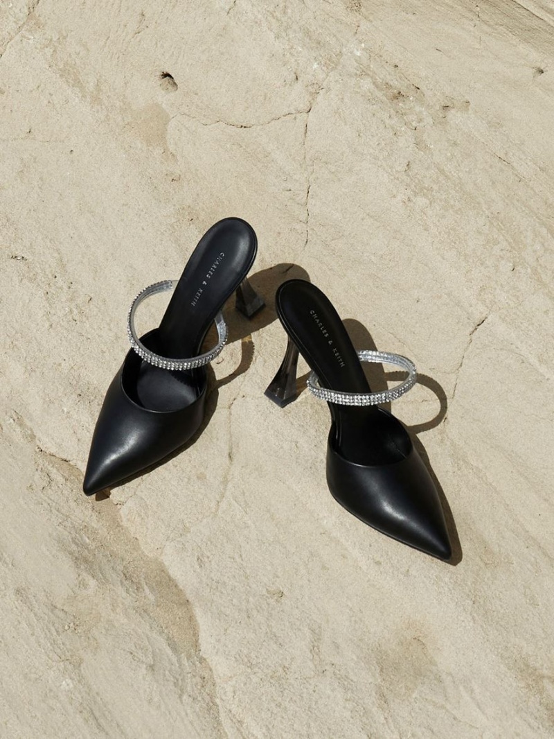 Charles And Keith Gem Strap Mules Black | PHILIPPINES L238