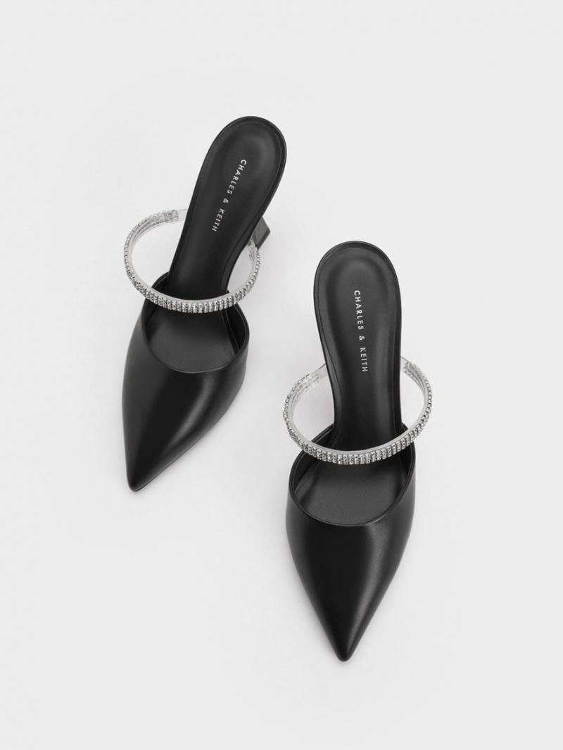 Charles And Keith Gem Strap Mules Black | PHILIPPINES L238