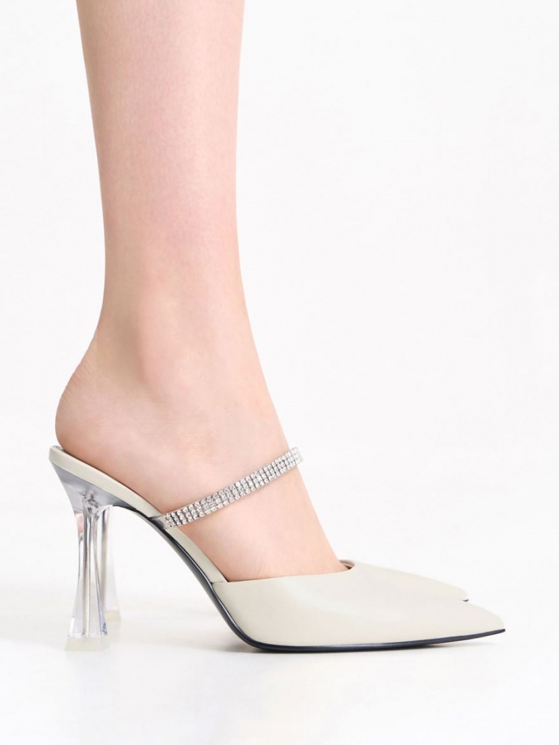 Charles And Keith Gem Strap Mules Cream | PHILIPPINES F527