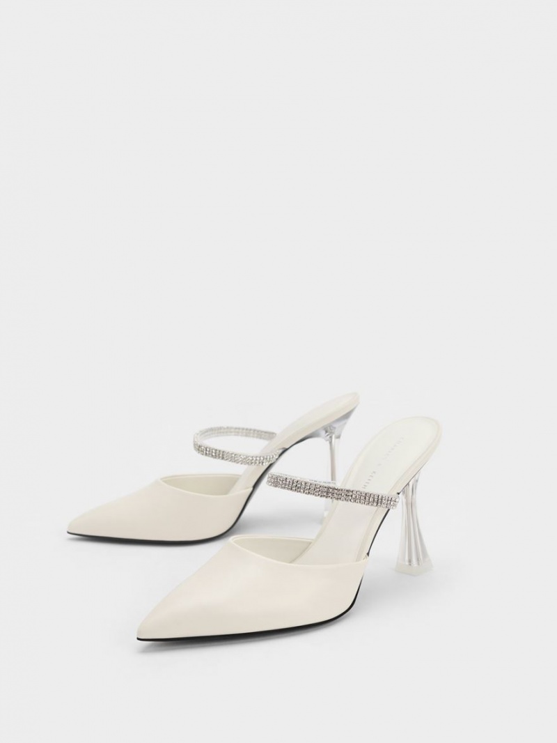 Charles And Keith Gem Strap Mules Cream | PHILIPPINES F527