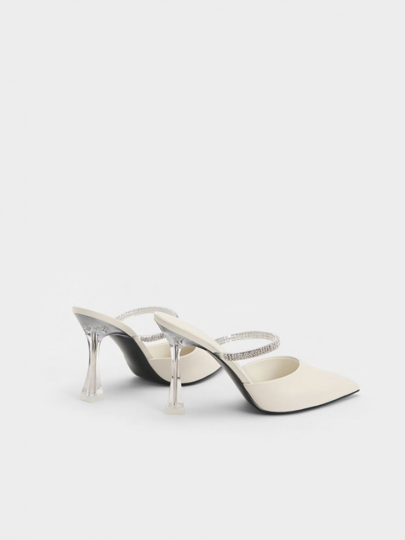 Charles And Keith Gem Strap Mules Cream | PHILIPPINES F527