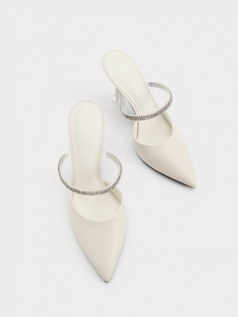 Charles And Keith Gem Strap Mules Cream | PHILIPPINES F527