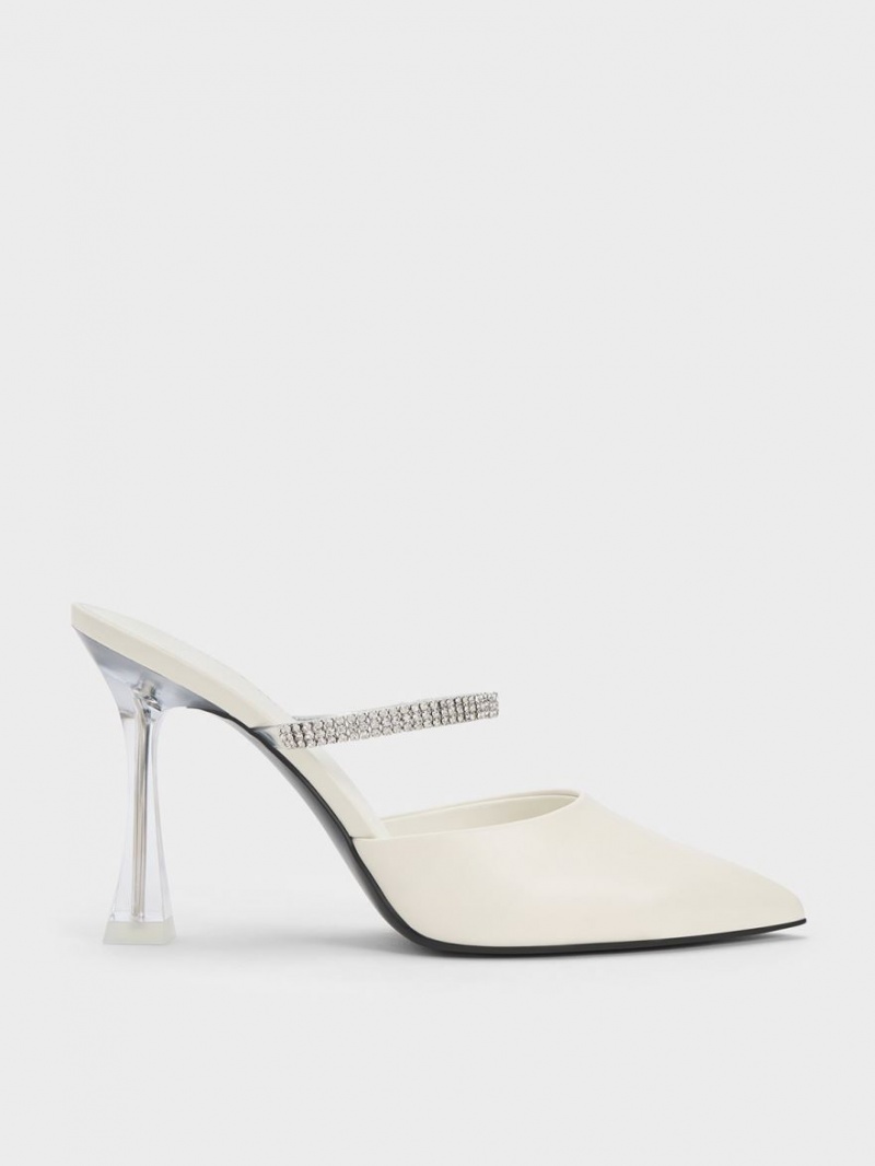 Charles And Keith Gem Strap Mules Cream | PHILIPPINES F527