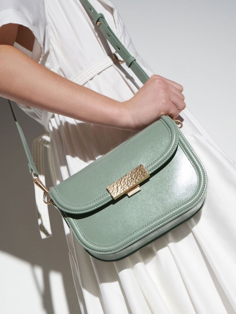 Charles And Keith Genevieve Metallic Accent Crossbody Bags Green | PHILIPPINES J257