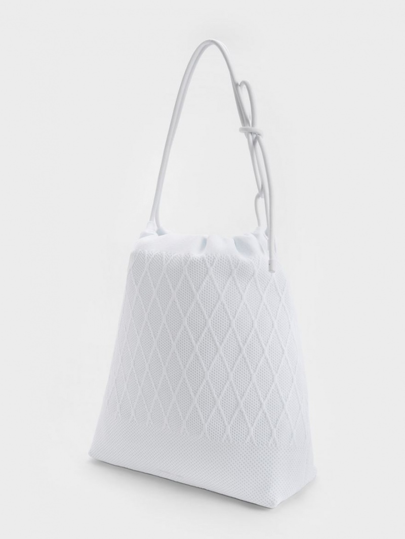 Charles And Keith Genoa Bow-Tie Knitted Tote Bags White | PHILIPPINES M803