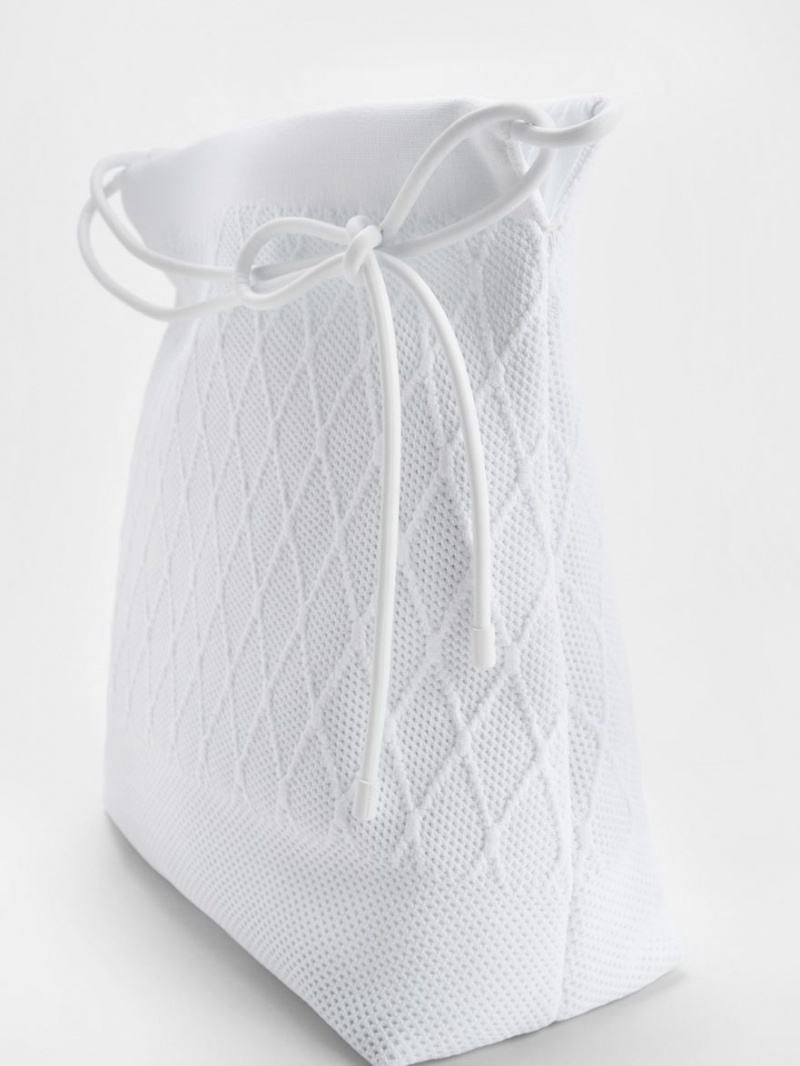 Charles And Keith Genoa Bow-Tie Knitted Tote Bags White | PHILIPPINES M803