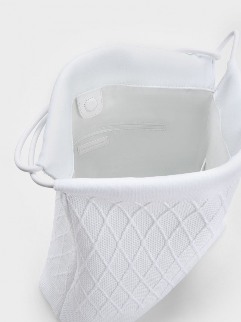 Charles And Keith Genoa Bow-Tie Knitted Tote Bags White | PHILIPPINES M803