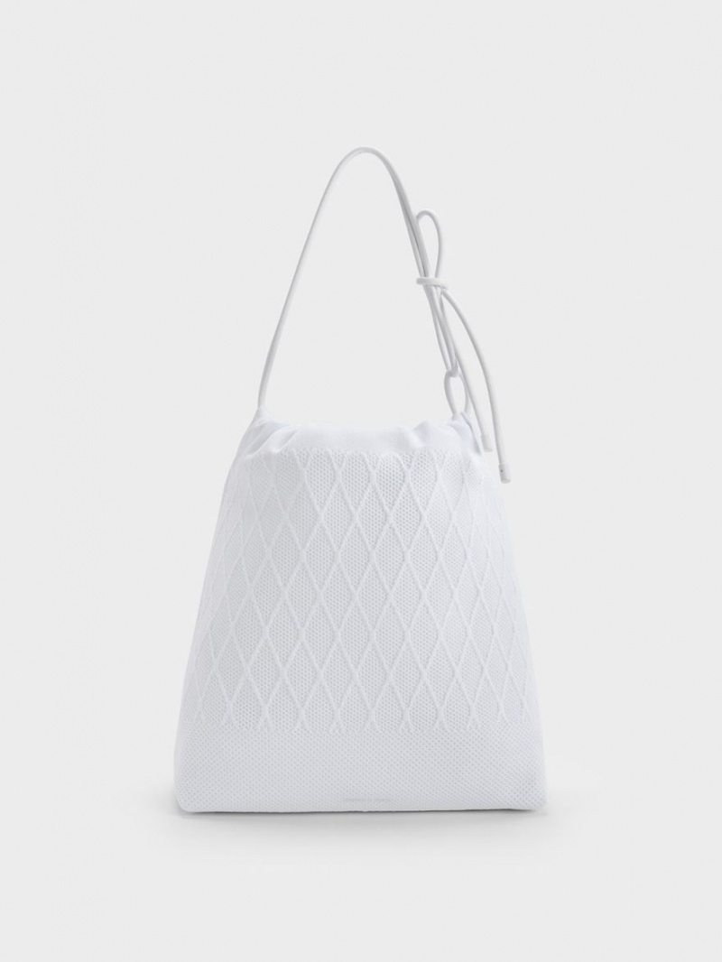 Charles And Keith Genoa Bow-Tie Knitted Tote Bags White | PHILIPPINES M803