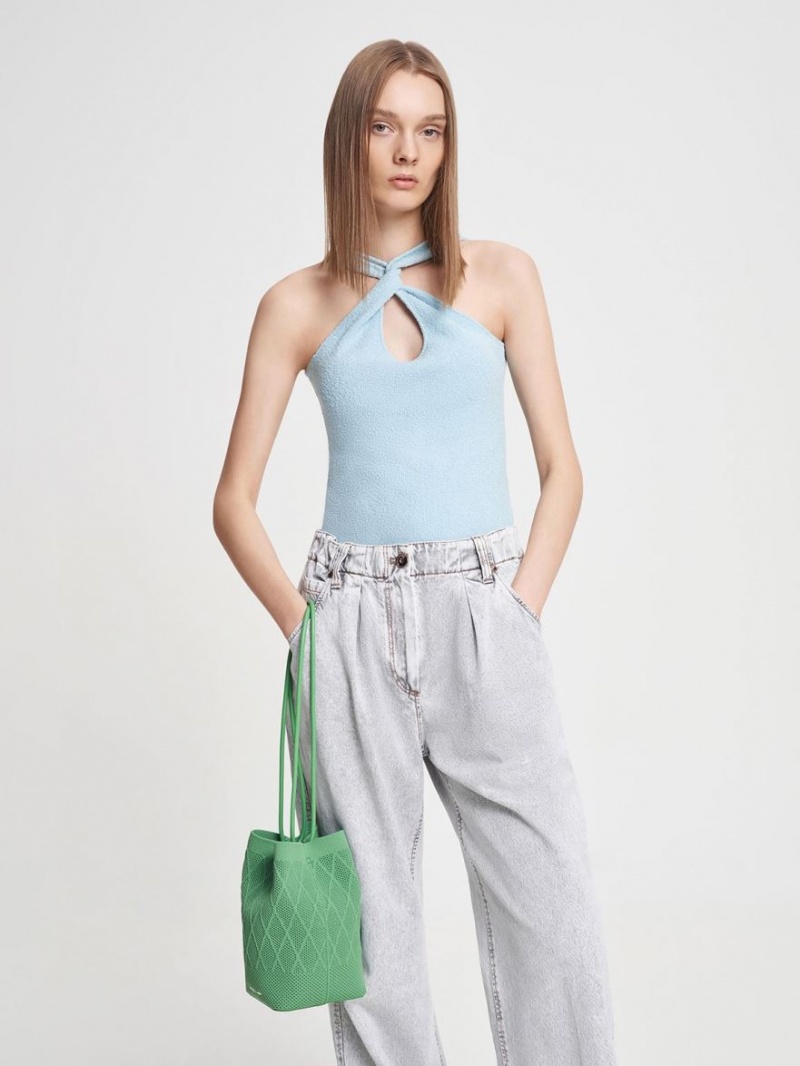 Charles And Keith Genoa Knitted Drawstring Tote Bags Green | PHILIPPINES A803