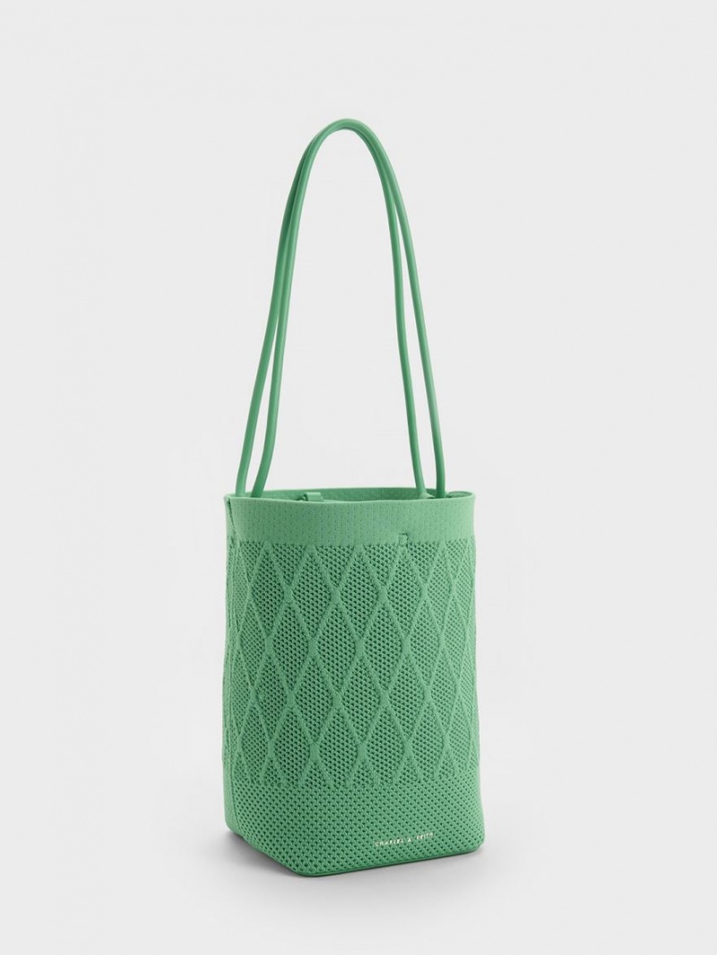 Charles And Keith Genoa Knitted Drawstring Tote Bags Green | PHILIPPINES A803