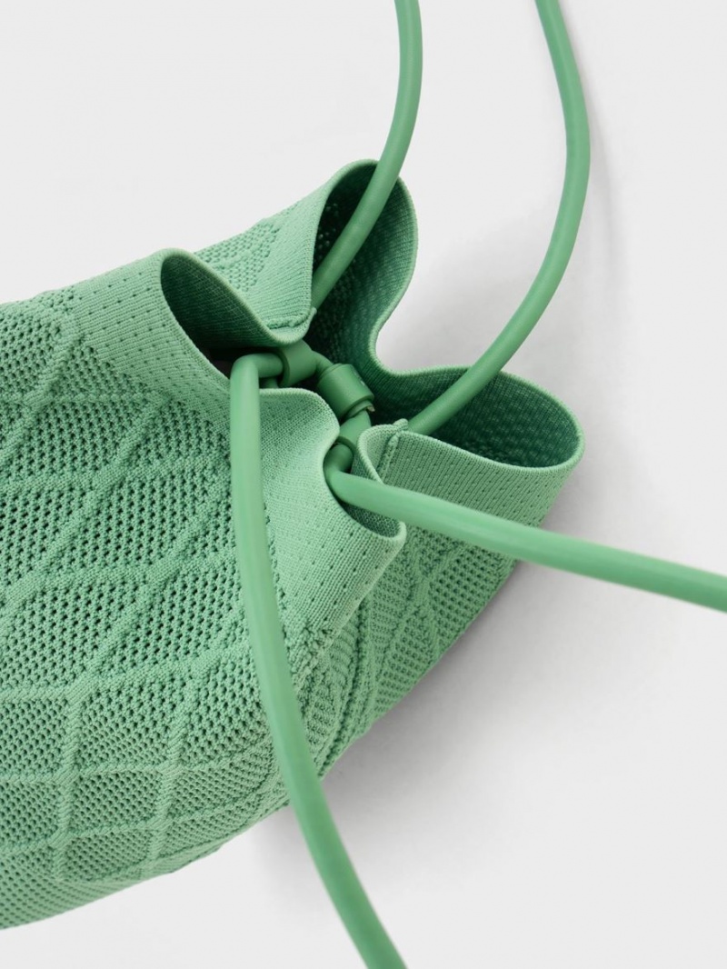 Charles And Keith Genoa Knitted Drawstring Tote Bags Green | PHILIPPINES A803