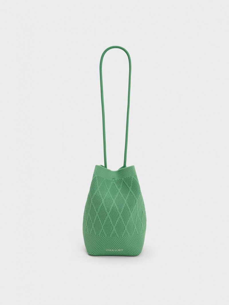 Charles And Keith Genoa Knitted Drawstring Tote Bags Green | PHILIPPINES A803