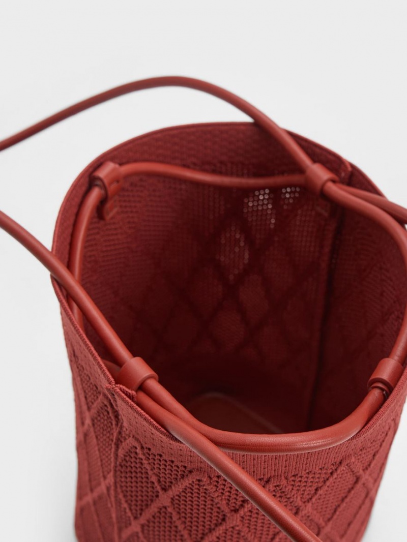 Charles And Keith Genoa Knitted Drawstring Tote Bags Dark Red | PHILIPPINES S930