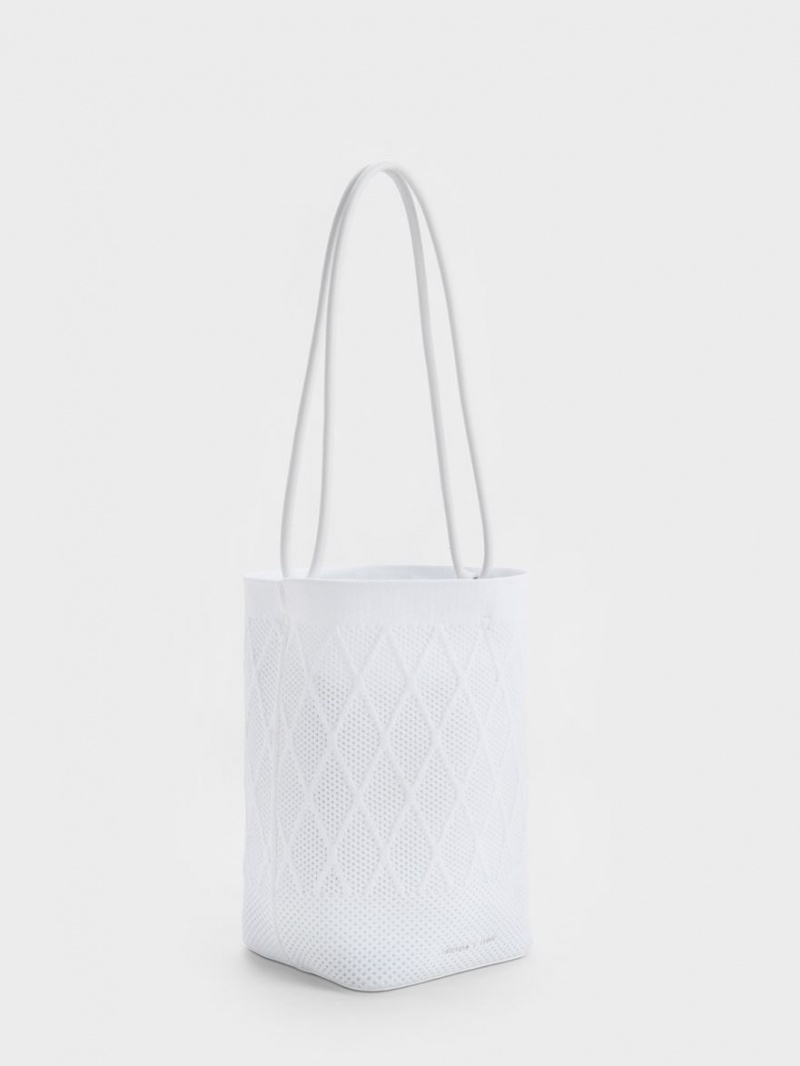 Charles And Keith Genoa Knitted Drawstring Tote Bags White | PHILIPPINES C650