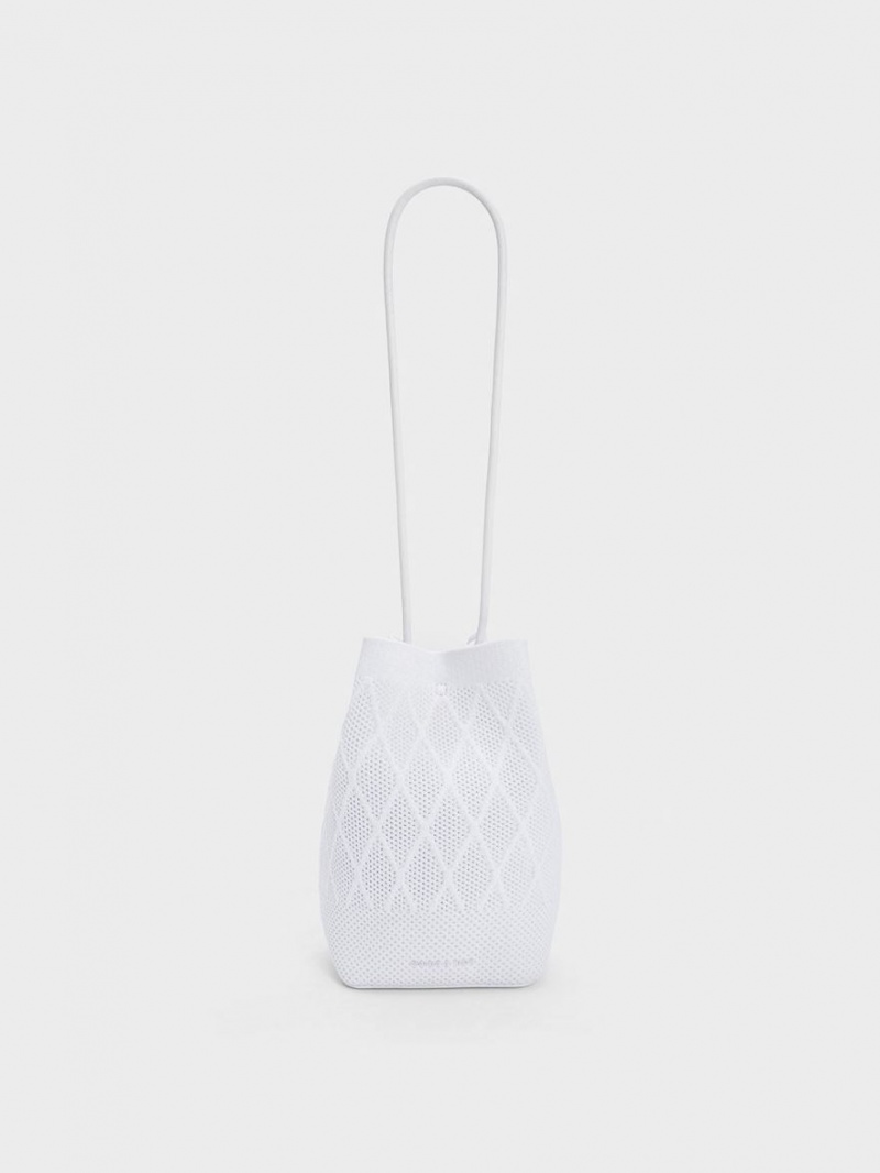 Charles And Keith Genoa Knitted Drawstring Tote Bags White | PHILIPPINES C650