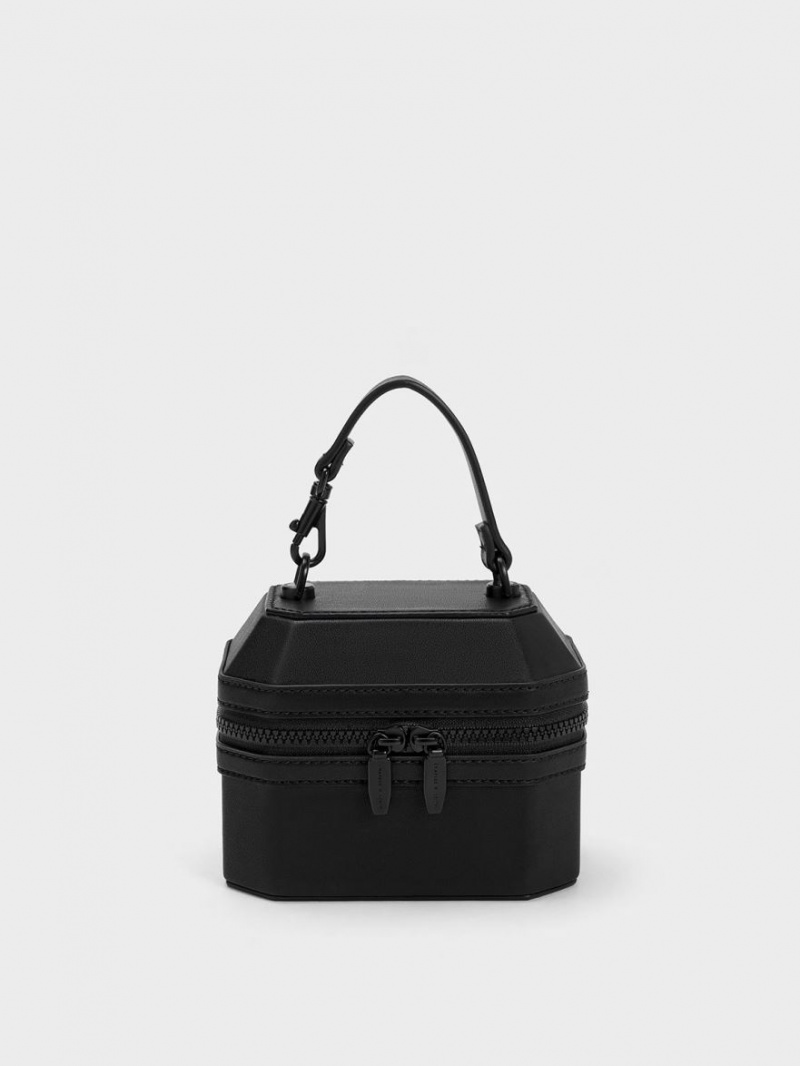 Charles And Keith Geometric Boxy Top Handbag Black | PHILIPPINES I048