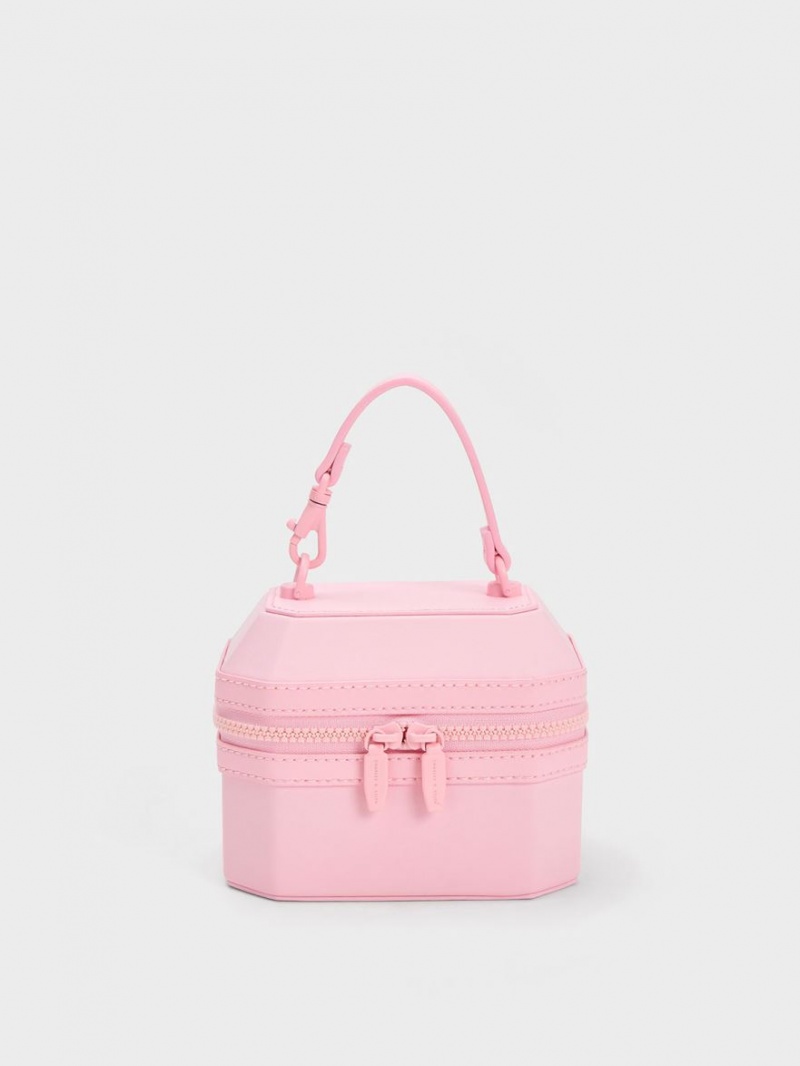 Charles And Keith Geometric Boxy Top Handbag Light Pink | PHILIPPINES H037