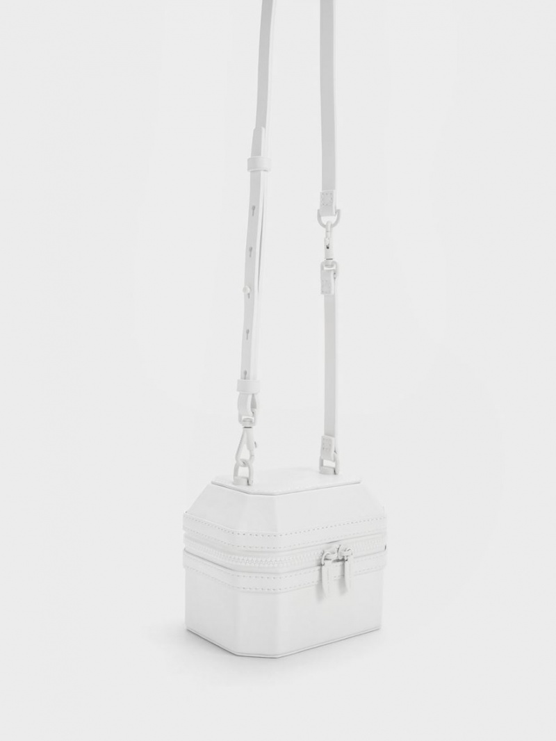 Charles And Keith Geometric Boxy Top Handbag White | PHILIPPINES S857