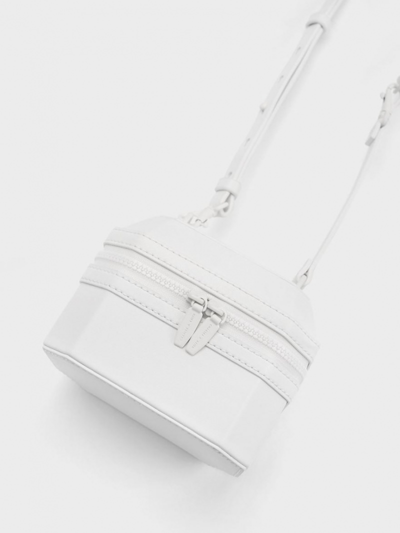 Charles And Keith Geometric Boxy Top Handbag White | PHILIPPINES S857