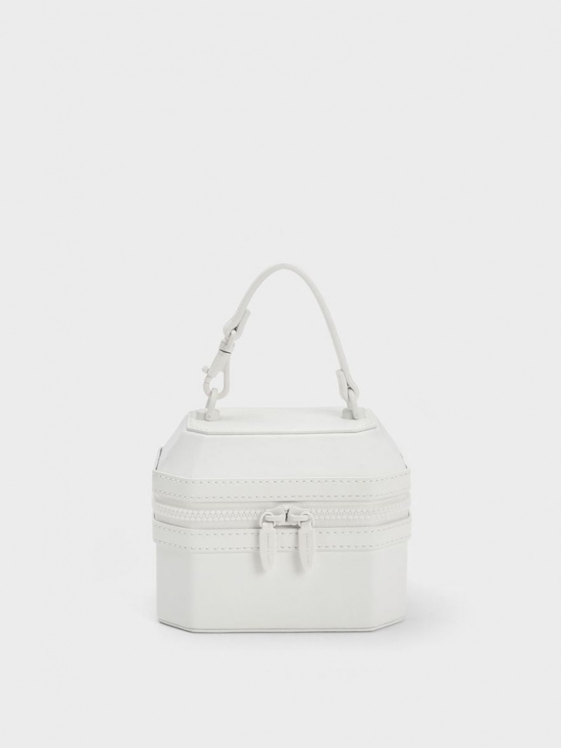 Charles And Keith Geometric Boxy Top Handbag White | PHILIPPINES S857