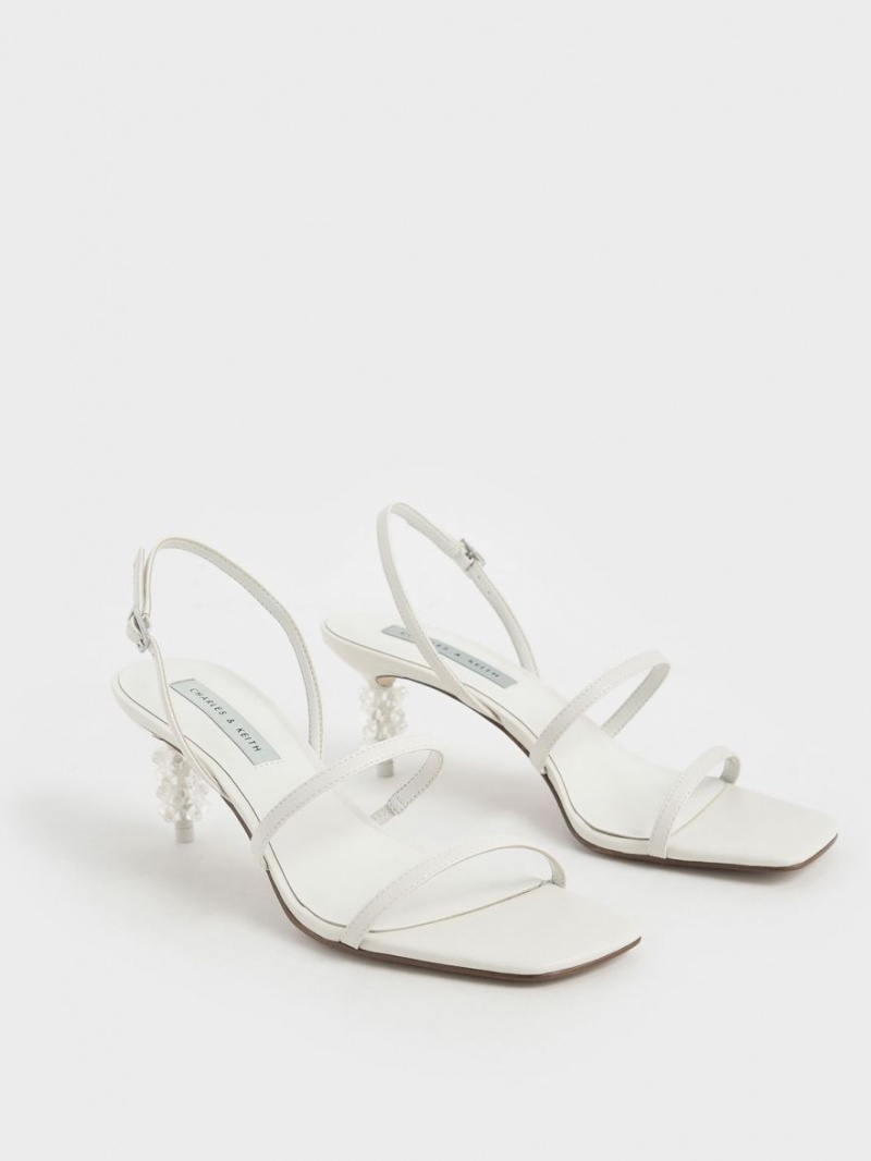 Charles And Keith Geometric Heel Strap Sandals White | PHILIPPINES H468