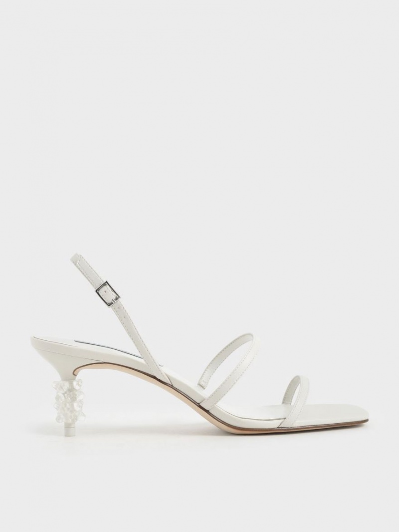 Charles And Keith Geometric Heel Strap Sandals White | PHILIPPINES H468