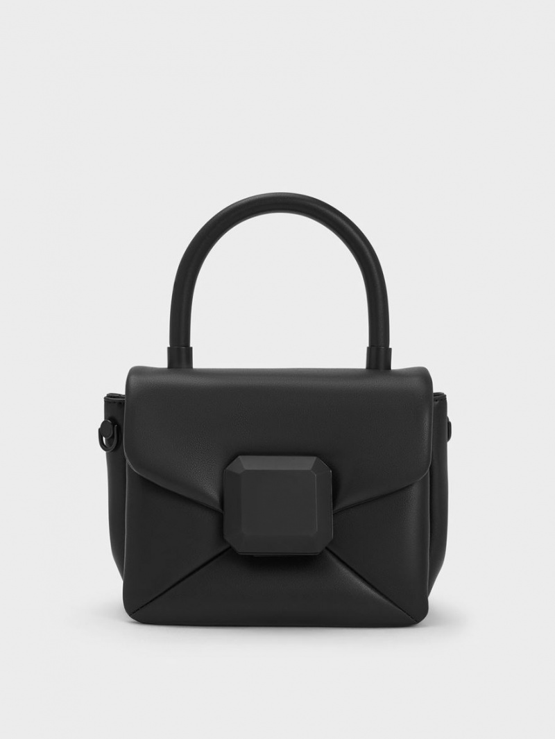 Charles And Keith Geometric Push-Lock Top Handbag Black | PHILIPPINES A230