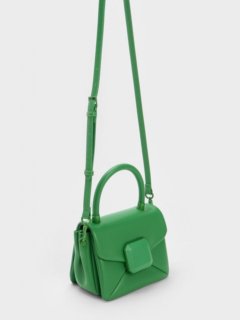 Charles And Keith Geometric Push-Lock Top Handbag Green | PHILIPPINES F921