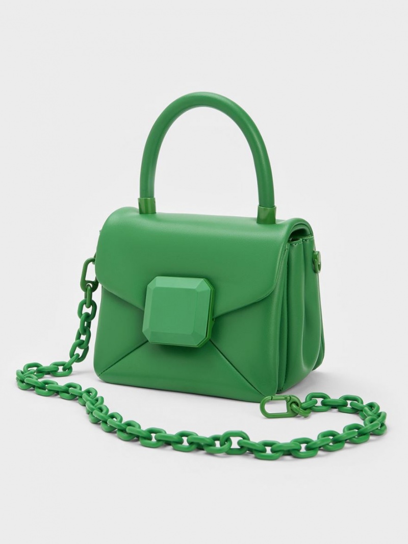 Charles And Keith Geometric Push-Lock Top Handbag Green | PHILIPPINES F921