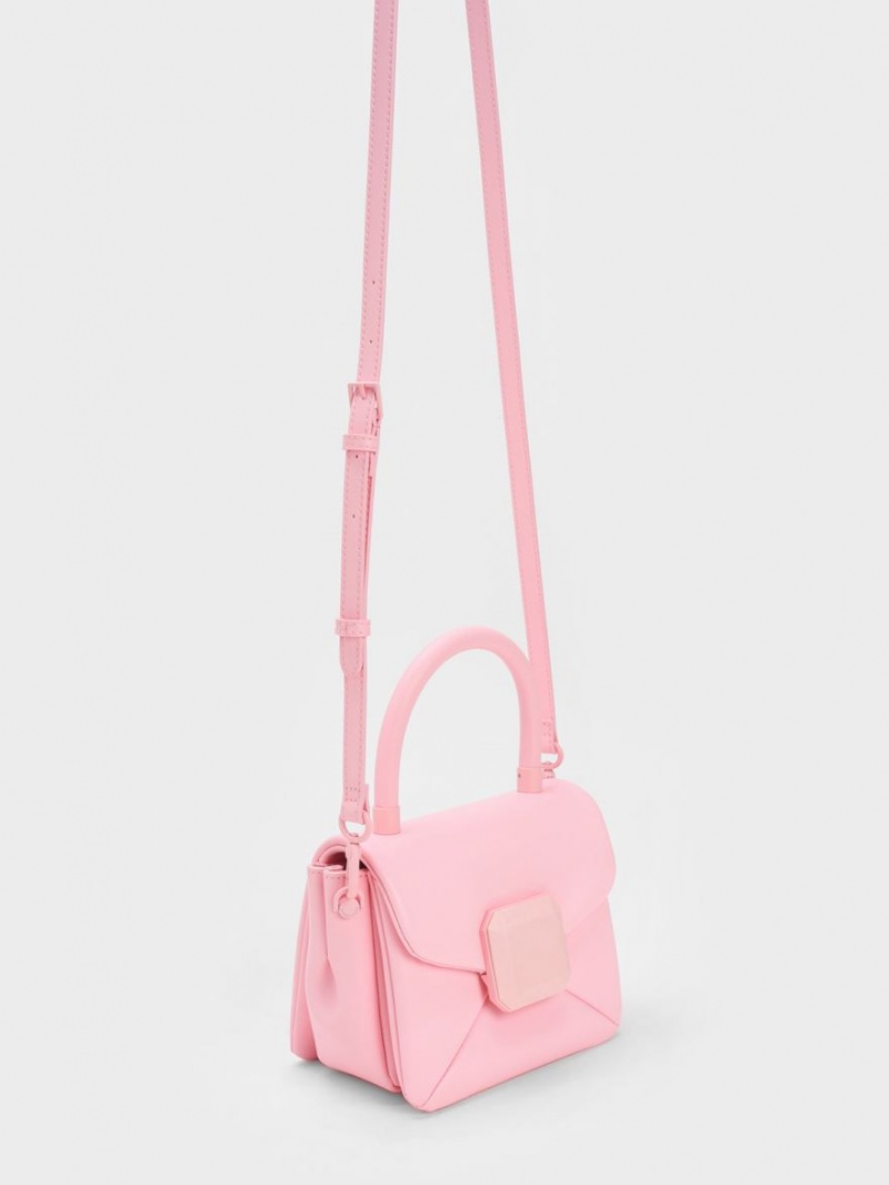 Charles And Keith Geometric Push-Lock Top Handbag Light Pink | PHILIPPINES W560