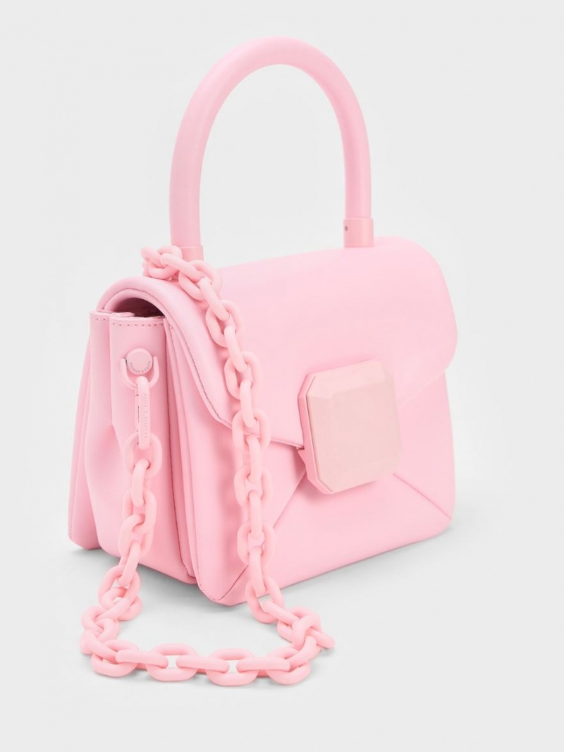 Charles And Keith Geometric Push-Lock Top Handbag Light Pink | PHILIPPINES W560