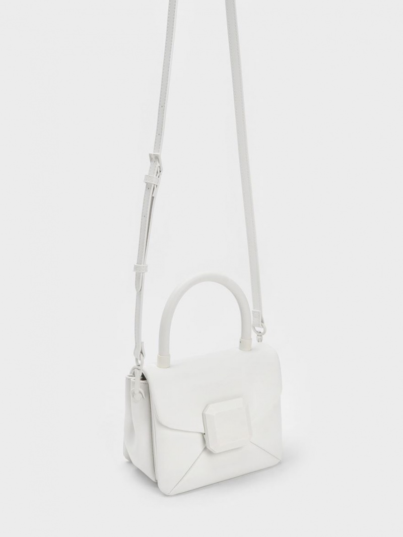 Charles And Keith Geometric Push-Lock Top Handbag White | PHILIPPINES N486