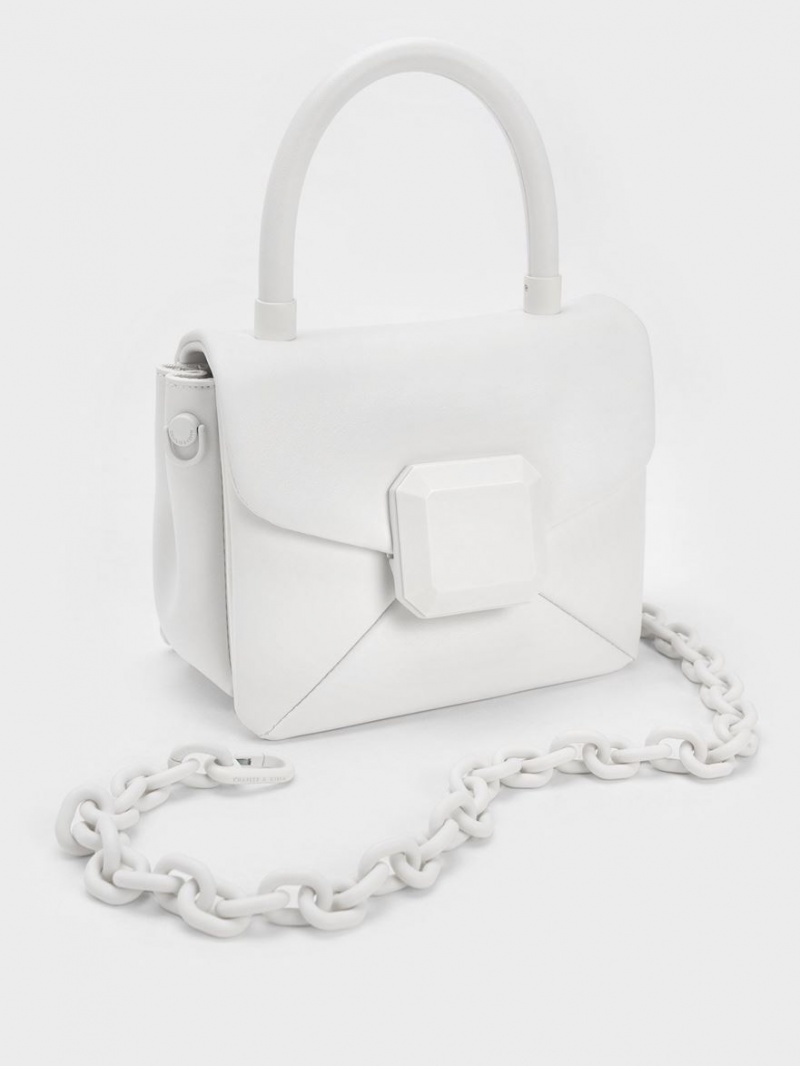 Charles And Keith Geometric Push-Lock Top Handbag White | PHILIPPINES N486