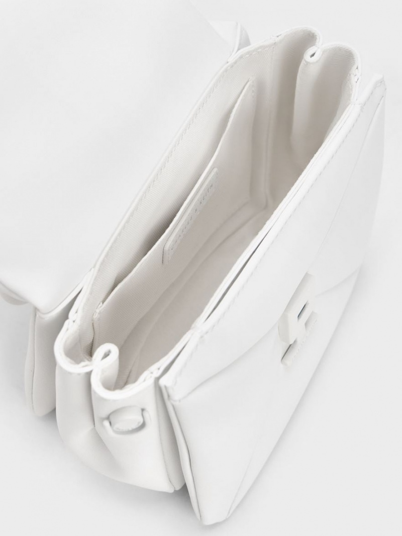 Charles And Keith Geometric Push-Lock Top Handbag White | PHILIPPINES N486