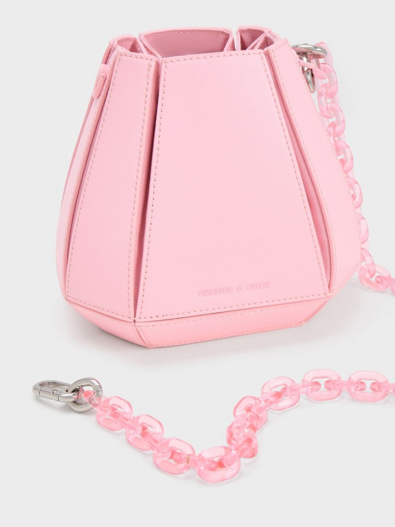 Charles And Keith Geometric Structured Bucket Bags Light Pink | PHILIPPINES F805