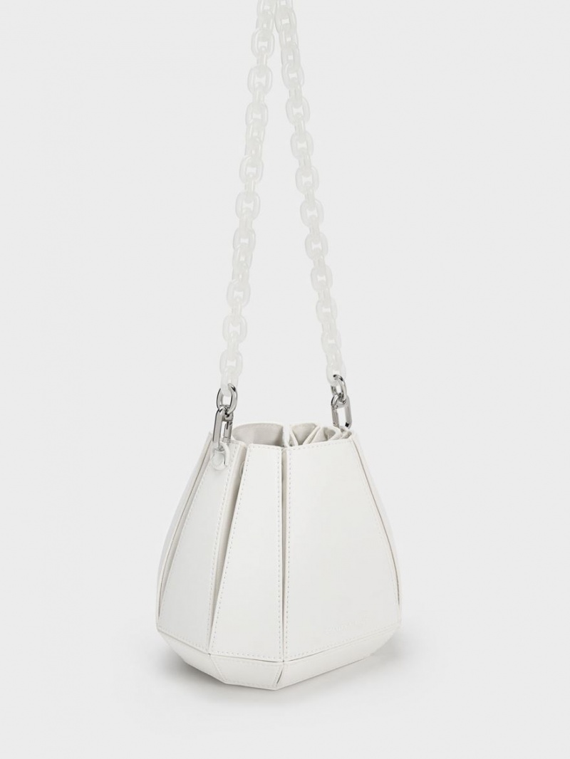 Charles And Keith Geometric Structured Bucket Bags White | PHILIPPINES C318