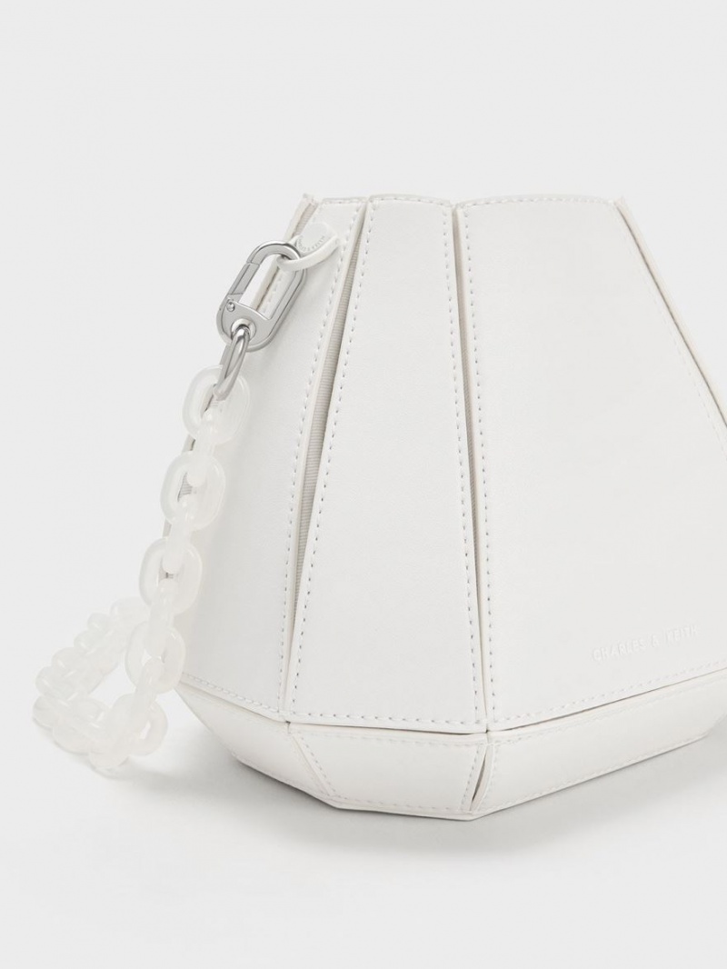 Charles And Keith Geometric Structured Bucket Bags White | PHILIPPINES C318