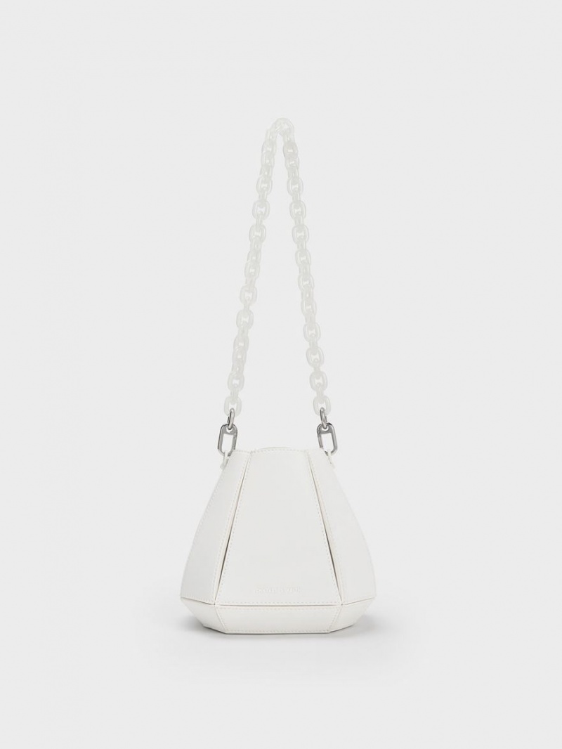 Charles And Keith Geometric Structured Bucket Bags White | PHILIPPINES C318