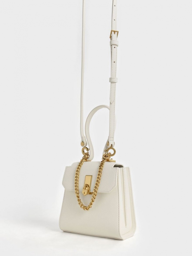 Charles And Keith Geometric Top Handle Chain-Link Shoulder Bags Cream | PHILIPPINES S231