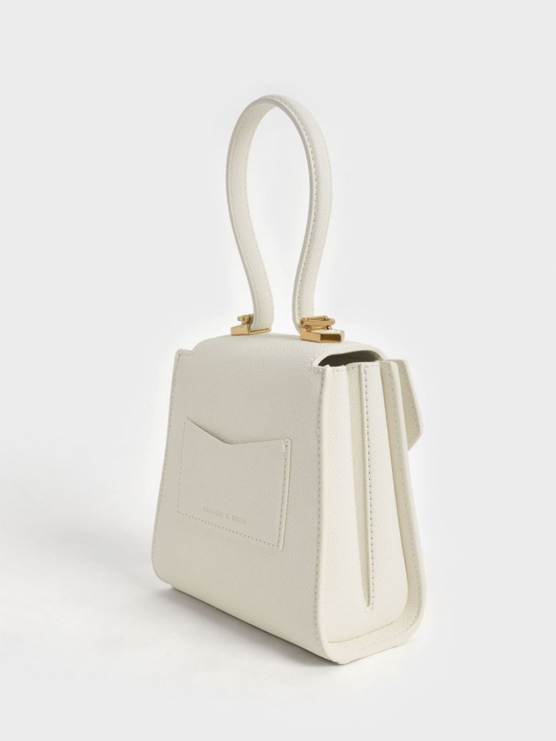 Charles And Keith Geometric Top Handle Chain-Link Shoulder Bags Cream | PHILIPPINES S231